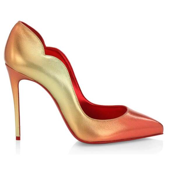 Christian Louboutin Hot Chick 100 Fiamma Orange Leather Pointed Heel Pump 37.5